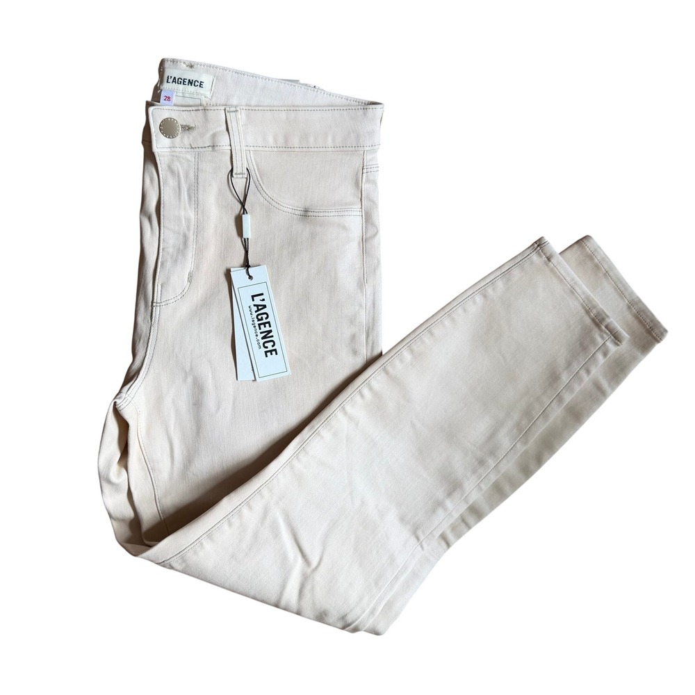 NWD Designer L'AGENCE Margot Cream Denim High Waisted Jeans 28